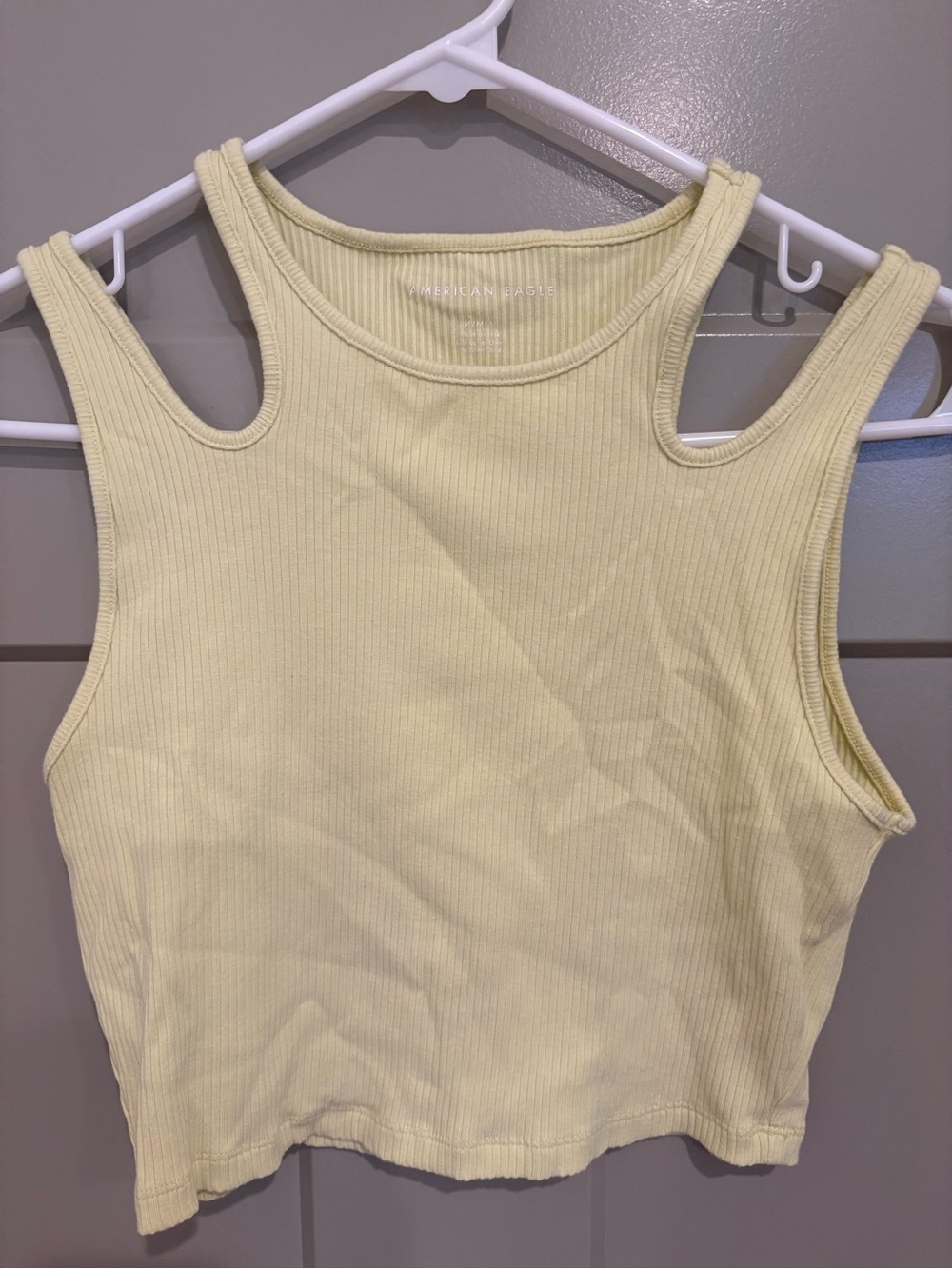 American Eagle Outfitters Pale Yellow Ribbed Double-Strap Crop Tank